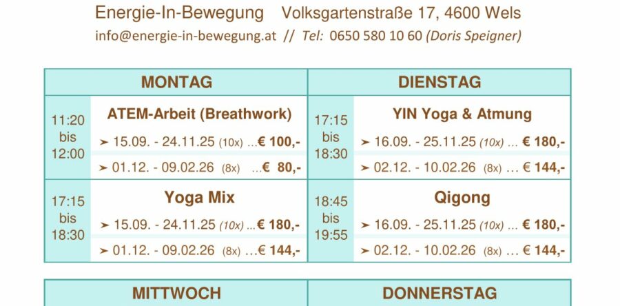 HERBST – Kurse & Workshops, Start 15.09.2025